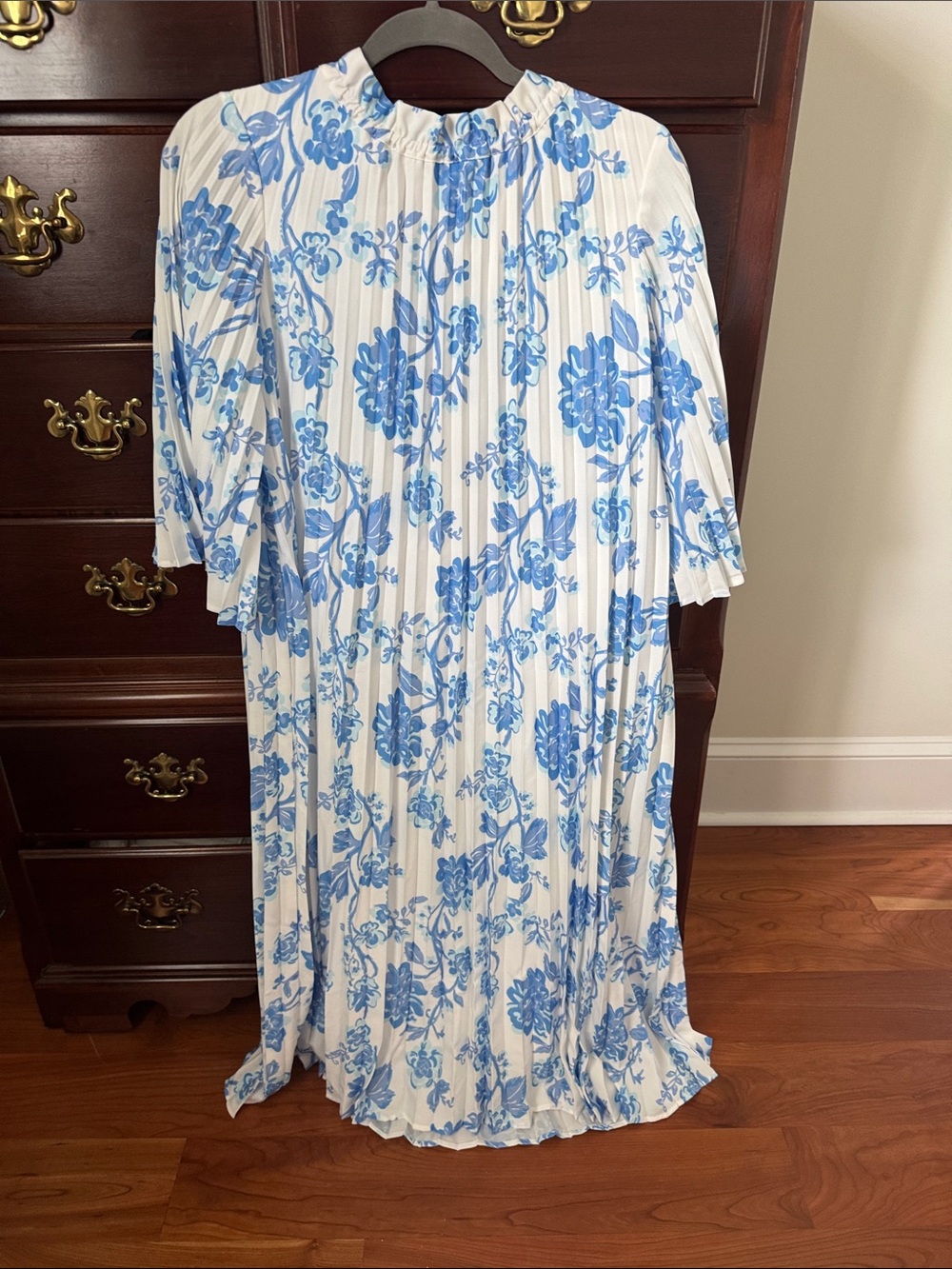 Sail to Sable White Dress with Blue Floral Print